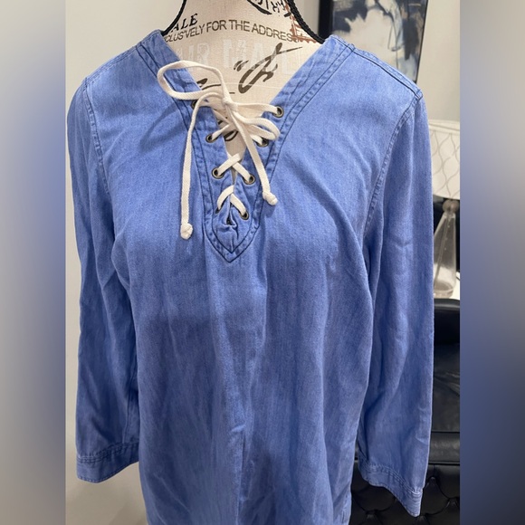 Old Navy Light Blue Lace-Up Tunic Dress - Size L - Picture 2 of 4